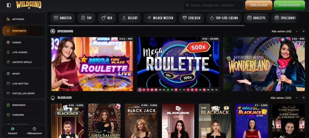 Wildsino Casino – Bis zu 2.500 € Bonus + 300 Freispiele + 1 Bonus Crab für neue Spieler